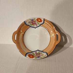 Vintage Noritake Hand Painted White Orange Lusterware Bowl~Bright Flowers!